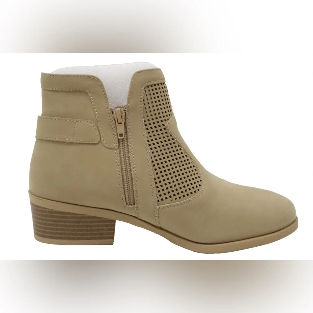 SALE! Mia Womens Beige Katrine Zipper Block Heeled Bootie NEW NO BOX